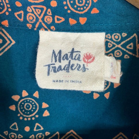 Mata Traders Womens Teal Blue Aztec Pattern Button Front Shirt Top Size Small - Picture 4 of 5